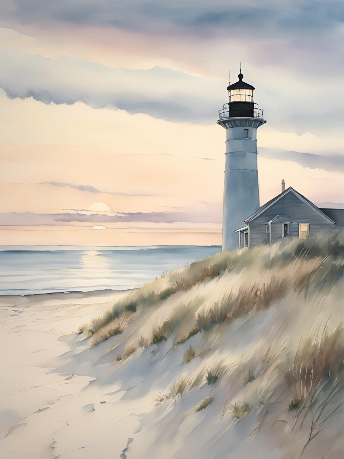 Cape Cod Lighthouse Watercolor Seascape Art Print