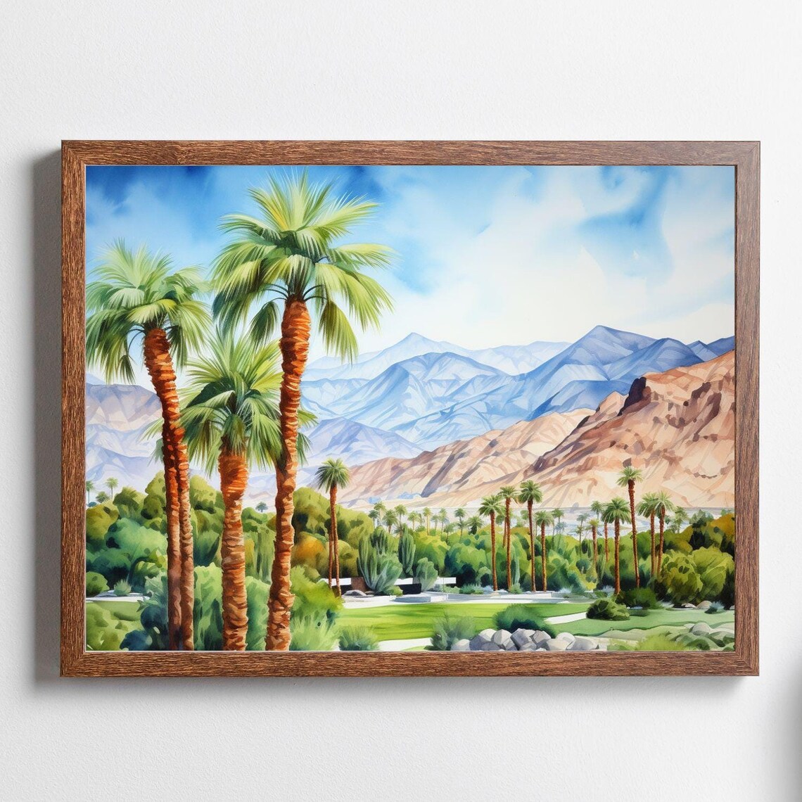 Palm Springs Desert Palms Mountain Watercolor California Poster