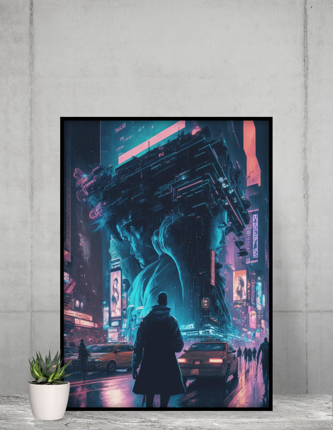 Future Neon Cyberpunk City Street Night Rain Sci Fi Art Poster - Image 2