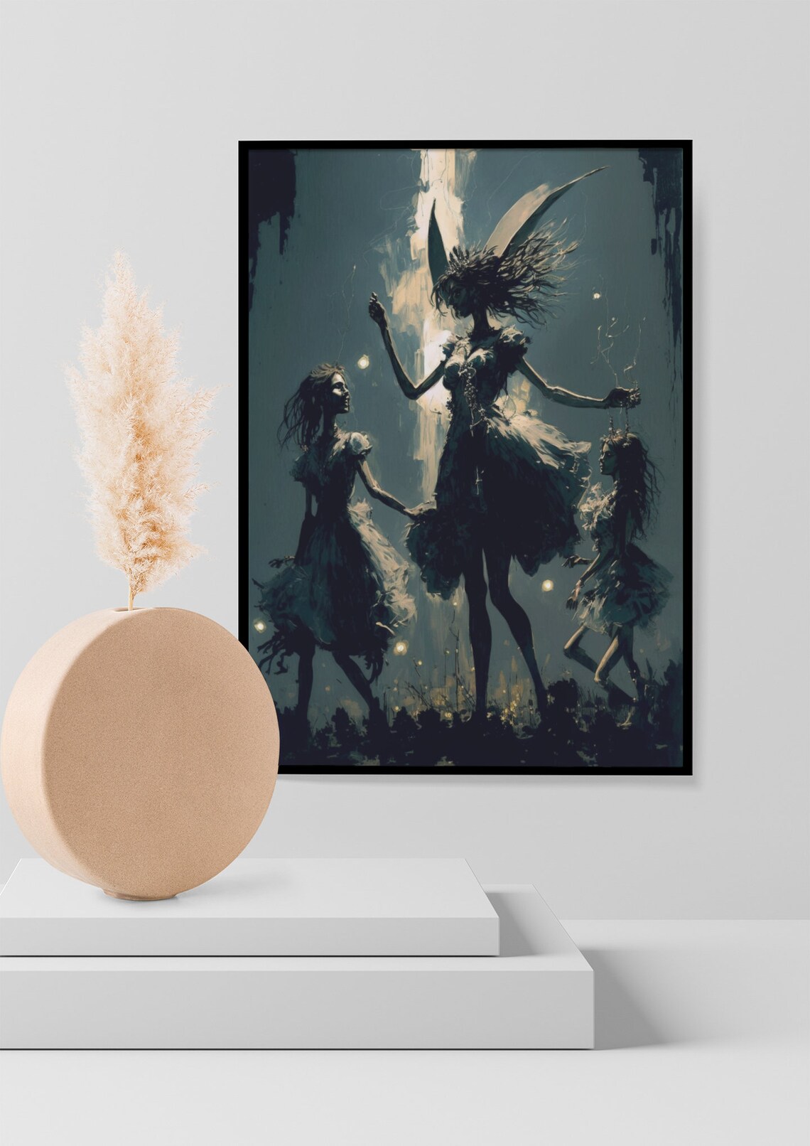 Ethereal Dark Moon Fairy Dancing Girls Blue Night Fantasy Poster - Image 2
