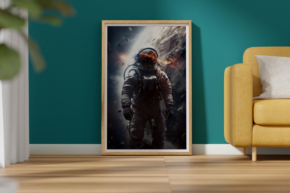 Astronaut Portrait Deep Space Fiery Visor Reflection Cosmic Poster - Image 2
