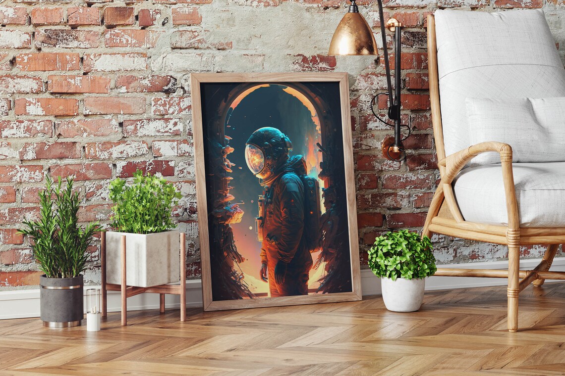 Astronaut In Archway Doorway Poster Fiery Orange Portal Space Art - Image 2