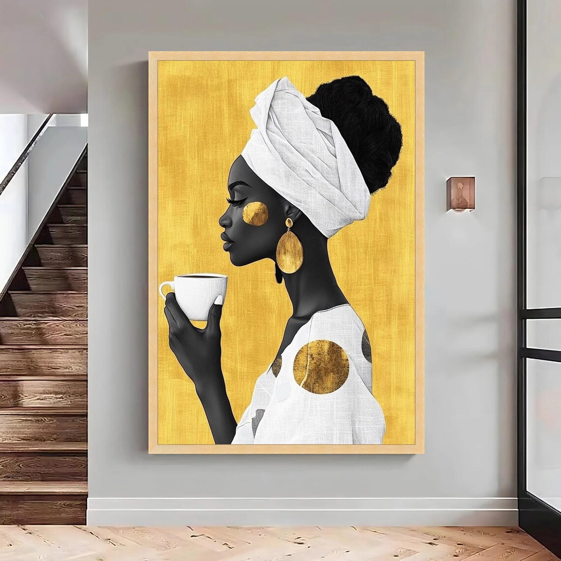 African Woman Print Gold Accent Afrocentric Art