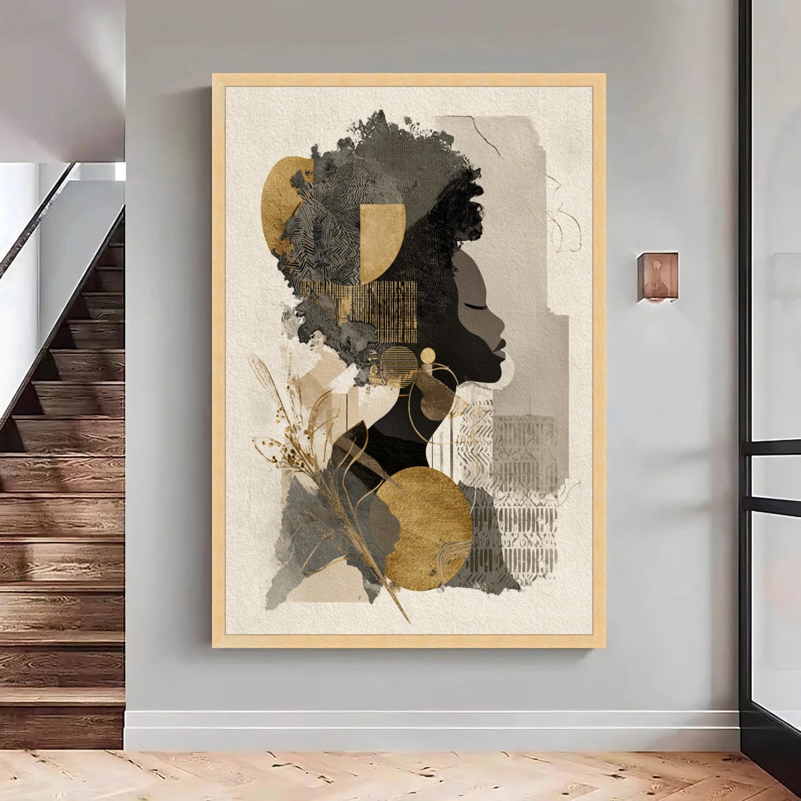 Abstract African Woman Silhouette Gold Accent Modern Profile Wall Art