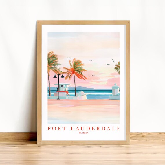 Fort Lauderdale Florida Pastel Sunset Beach Retro Travel Poster