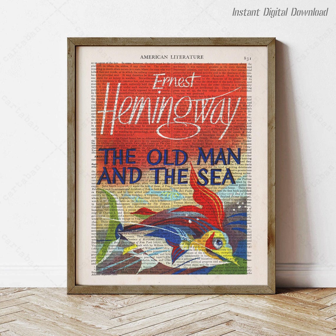 Ernest Hemingway The Old Man And The Sea Marlin Dictionary Art Poster