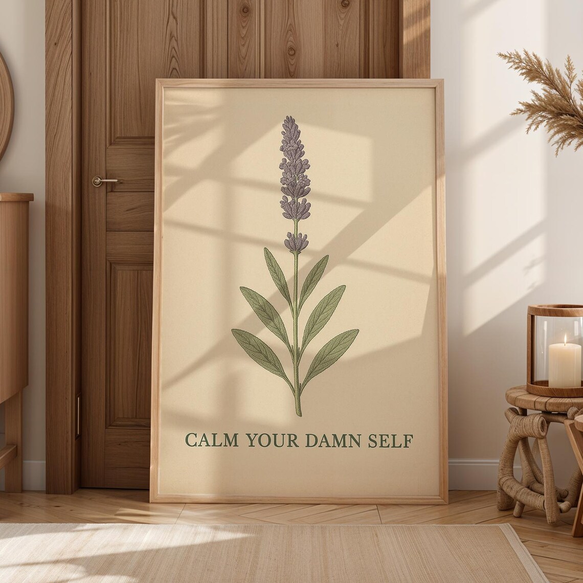 Funny Lavender Botanical Print Calm Your Damn Self Vintage Art