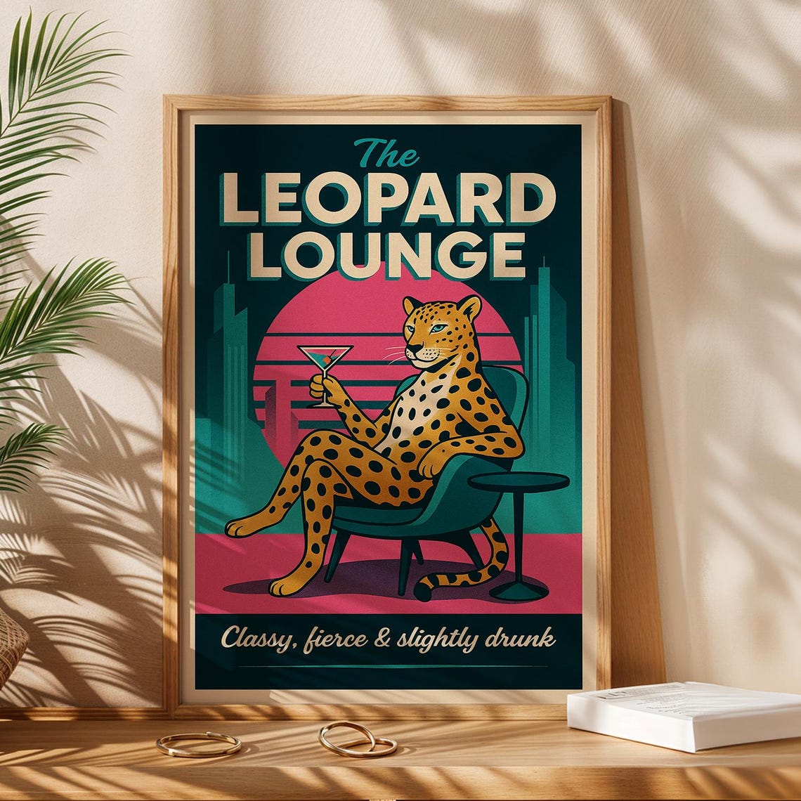 The Leopard Lounge Funny Vintage Art Deco Martini Bar Poster