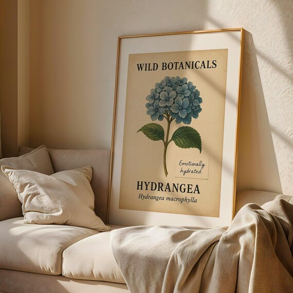 Hydrangea Botanical Print Vintage Plant Wall Art With Quote