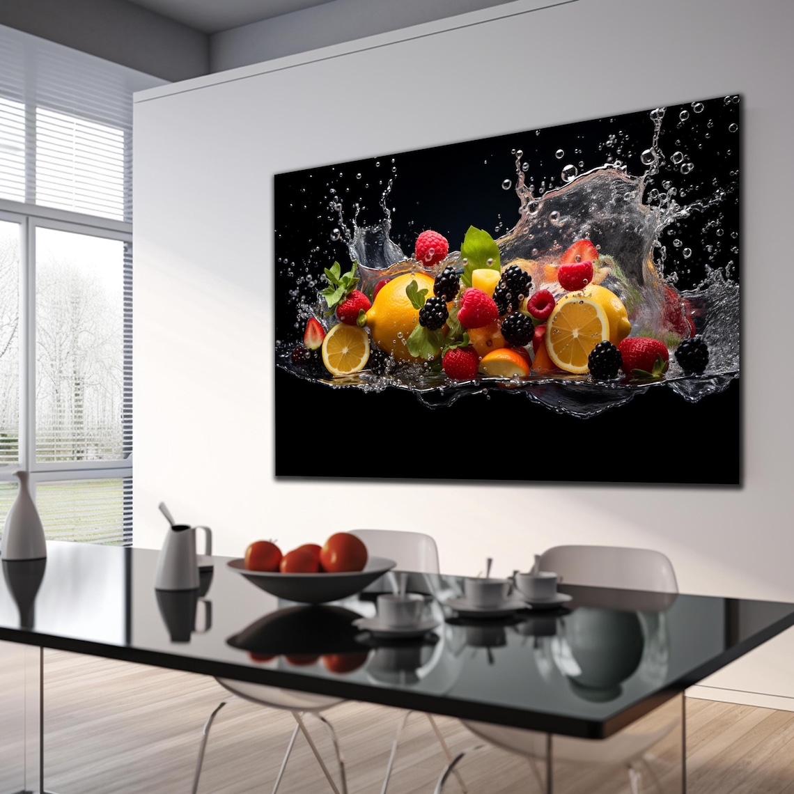 Fruits Splash Kitchen Art Print, Housewarming Gift