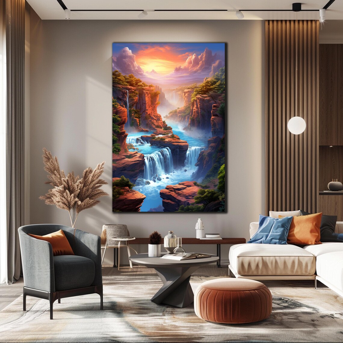 Waterfall Landscape Wall Art Print, Forest Decor