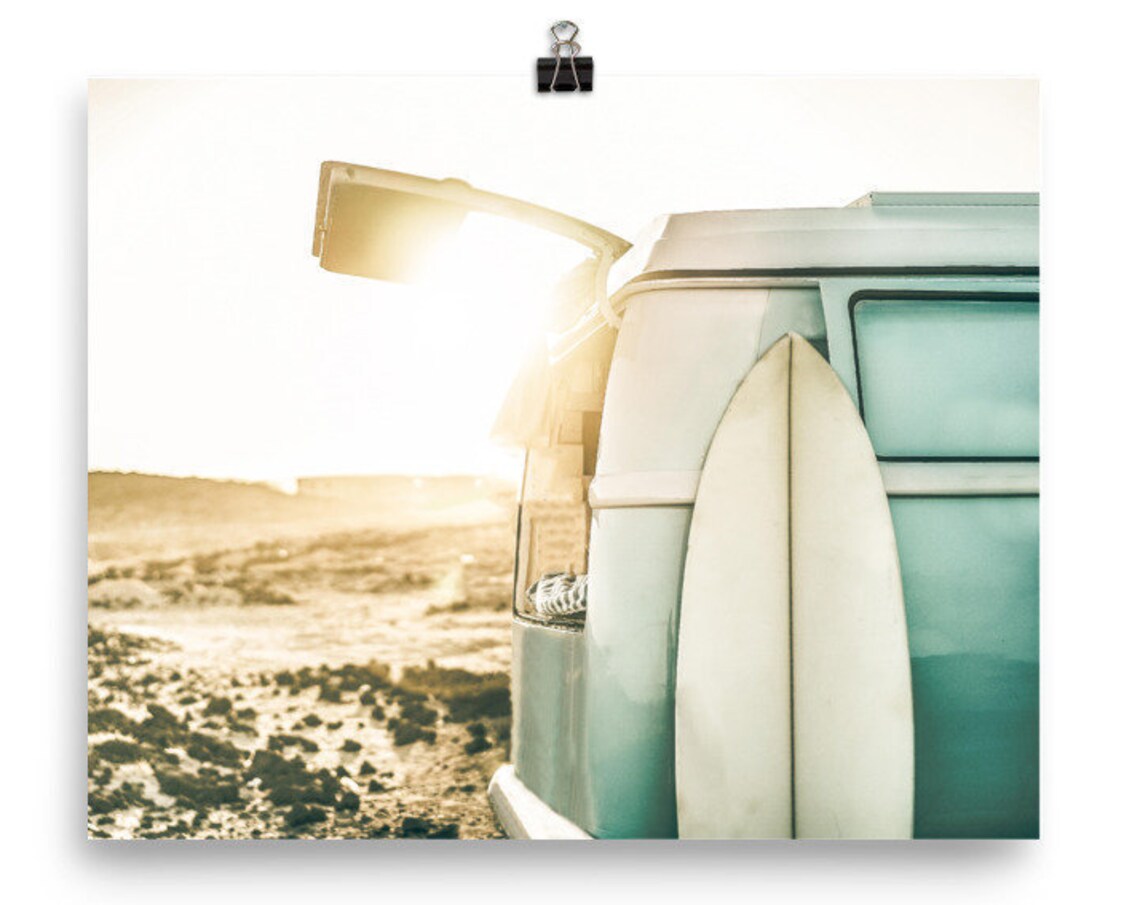 Beach Van At Dawn Retro Surf Van Art Print
