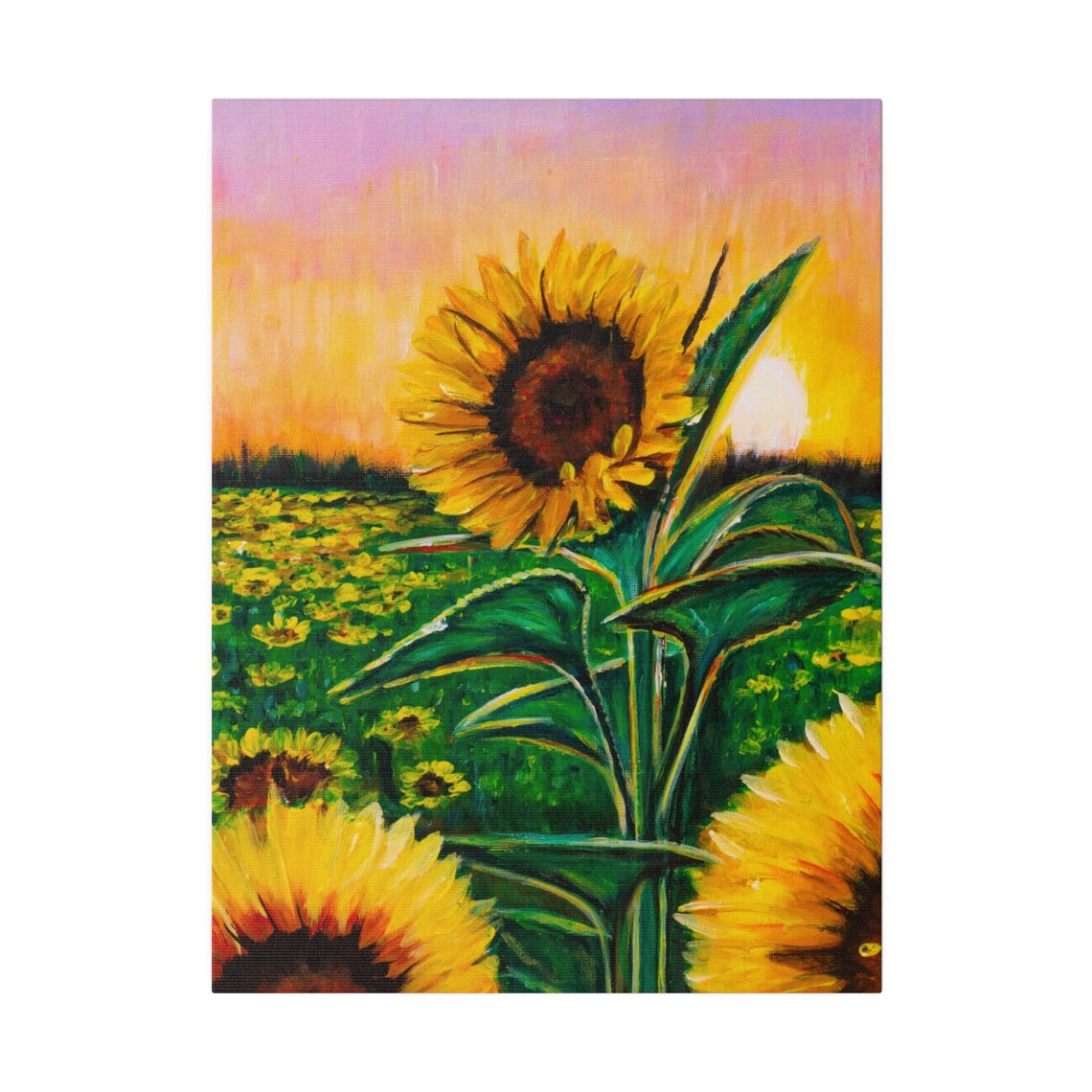 Sunflower Field Sunset Bloom Painting Golden Yellow Floral Poster - Image 5