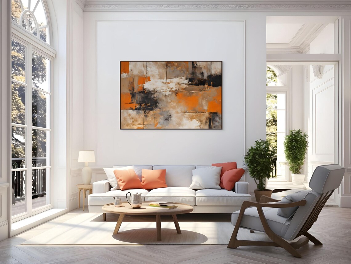 Orange Gold Beige Abstract Wall Art, Modern Art Print - Image 2