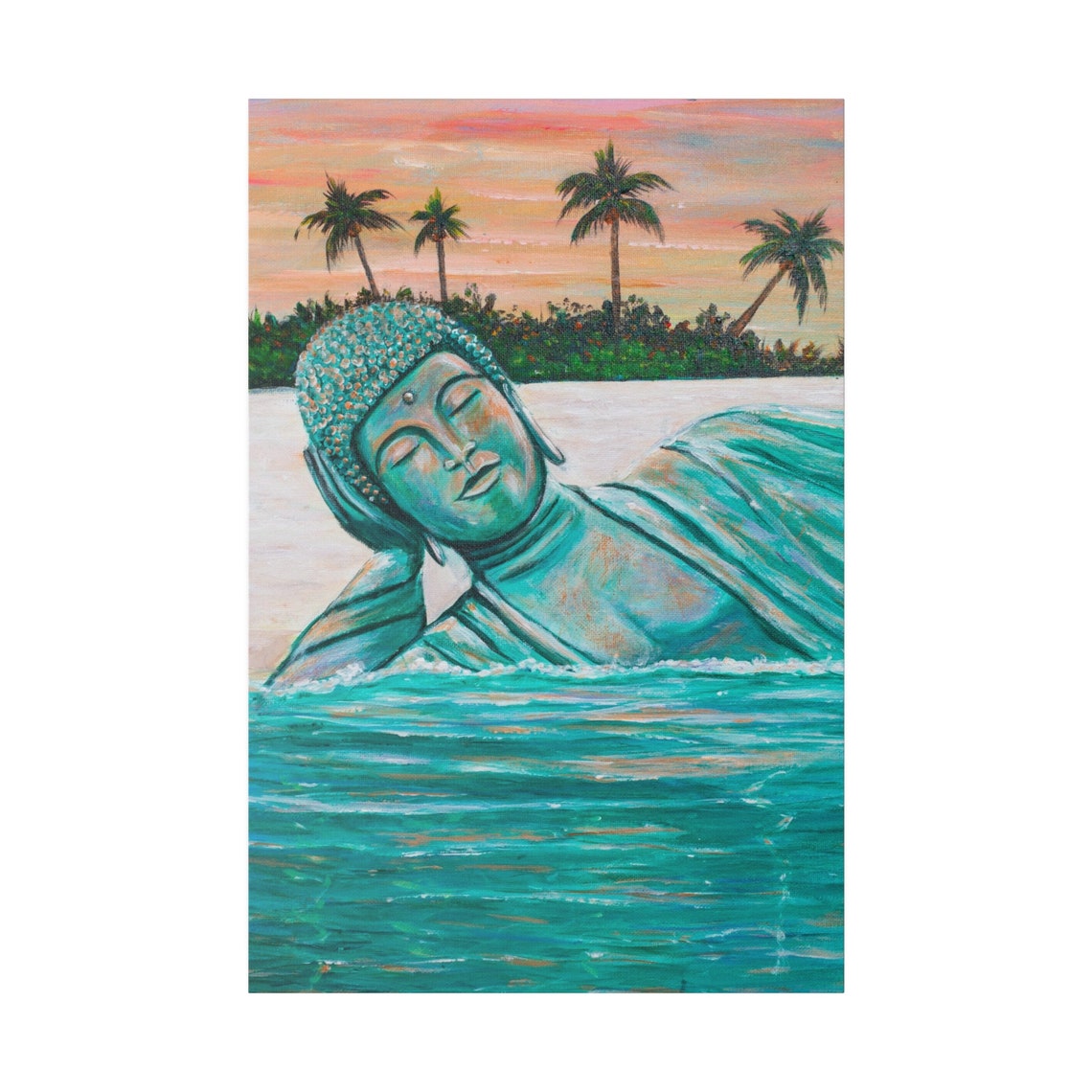 Reclining Buddha Statue Ocean Sunset Palm Beach Zen Meditation Poster - Image 4