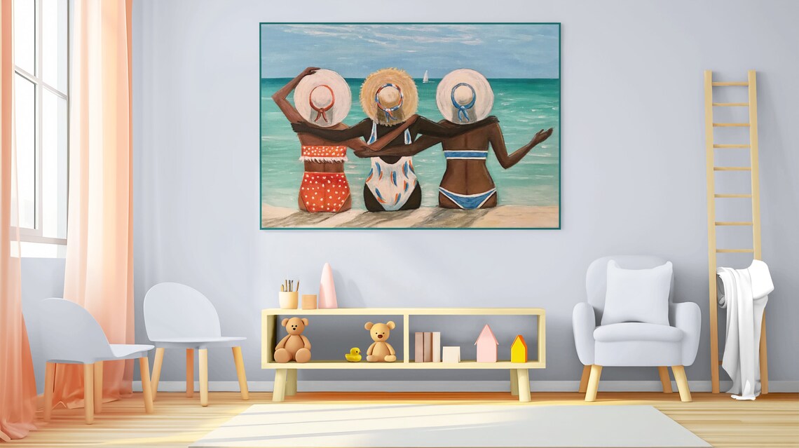 Three Friends Beach Swimsuits Sunhats Ocean View Sisterhood Poster - Image 2