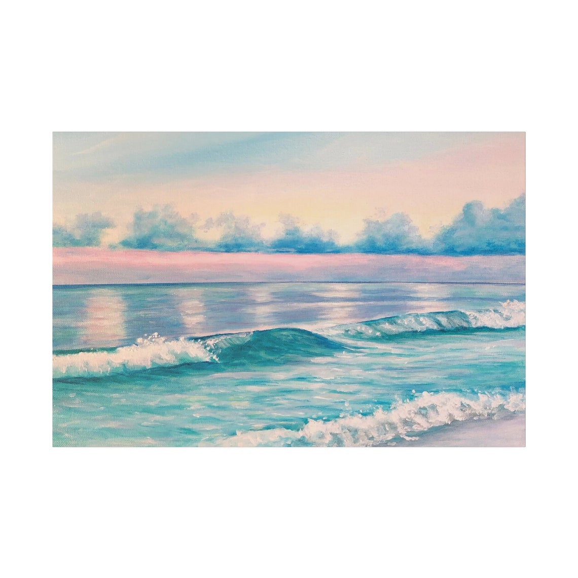 Turquoise Ocean Waves Dusk Seascape Pink Sky Beach Art Poster - Image 5