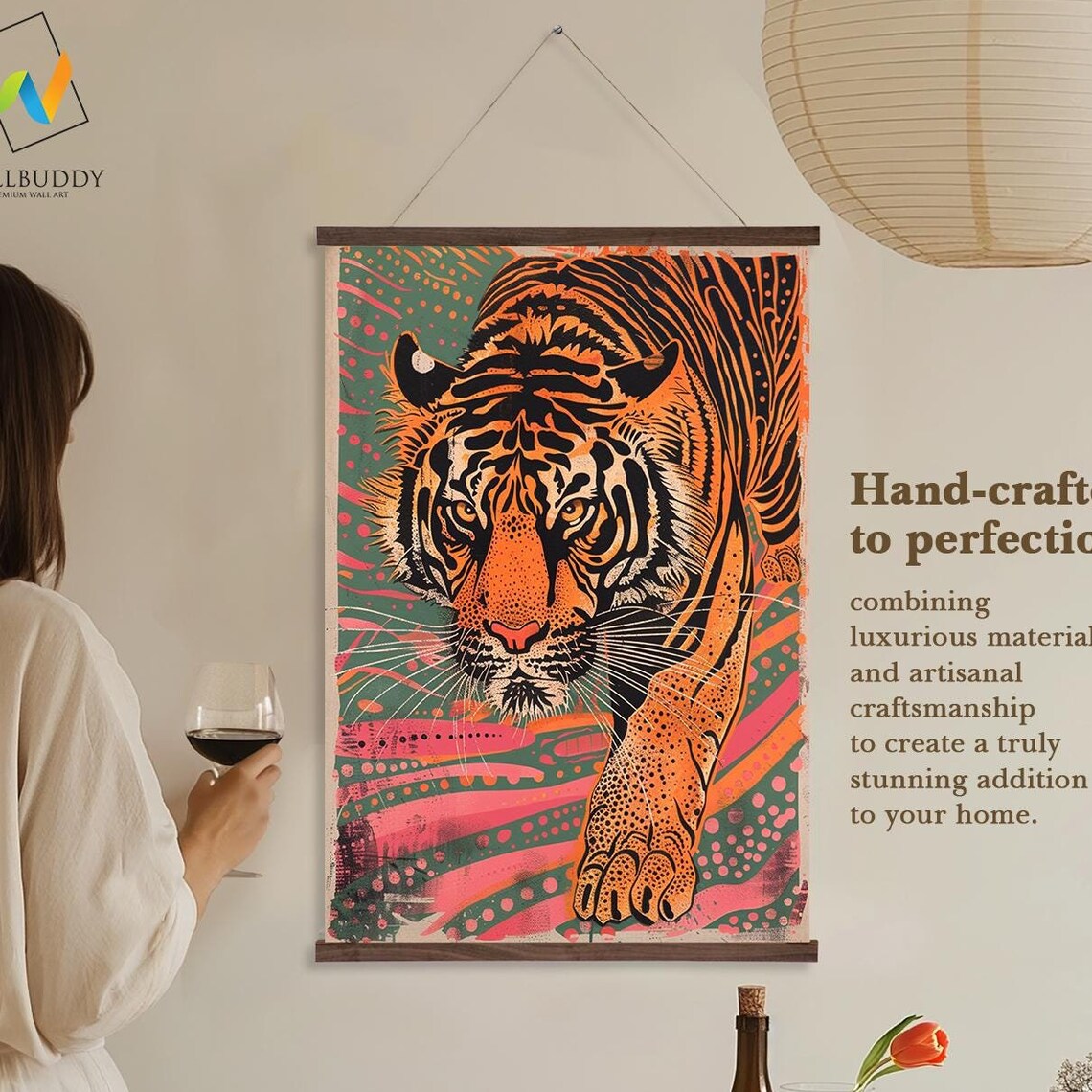 Fierce Orange Tiger Striding Forward Bold Wildlife Modern Wall Art
