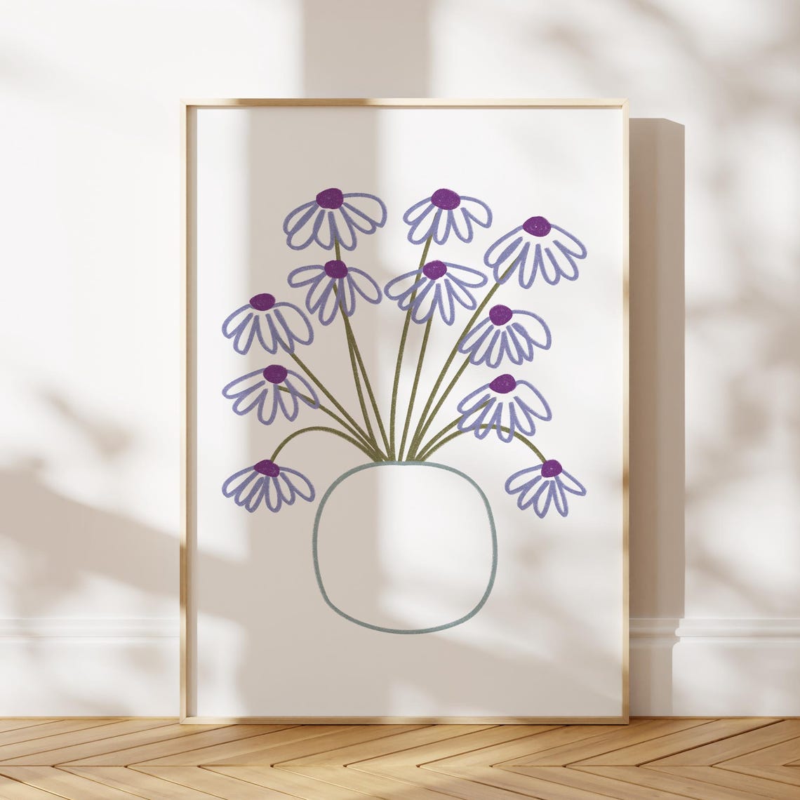 Hand Drawn Floral Print Abstract Flower Bouquet Neutral Botanical Poster Painting Wall Art