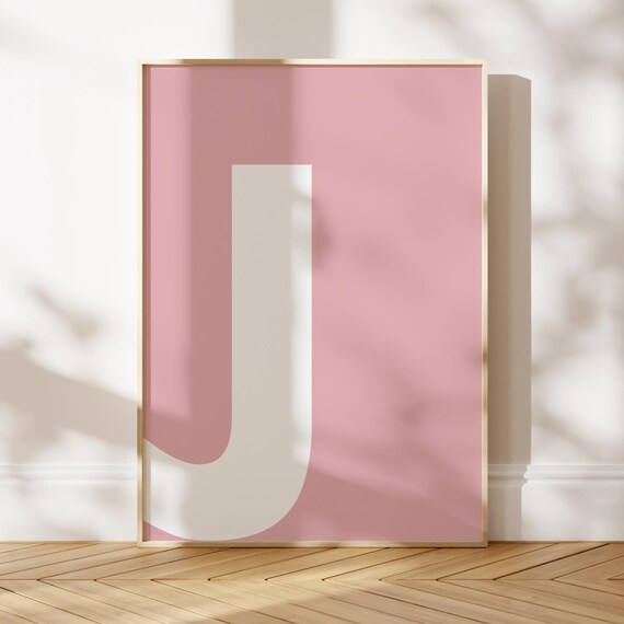 Letter J Pink and White Monogram Poster for Girls Bedroom Decor