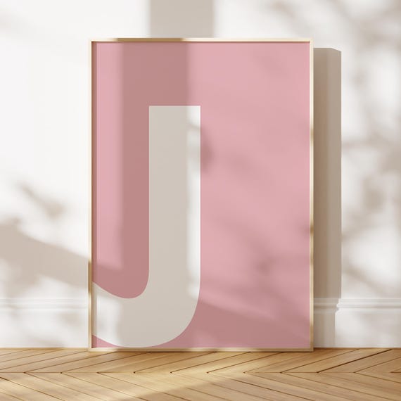 Pink Letter J Poster Monogram Print Minimal Capital Alphabet Initial Nursery Wall Art