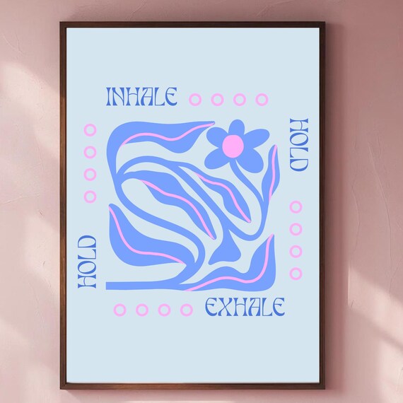 Blue Botanical Box Breathing Poster for Mindful Calm Down Room Art