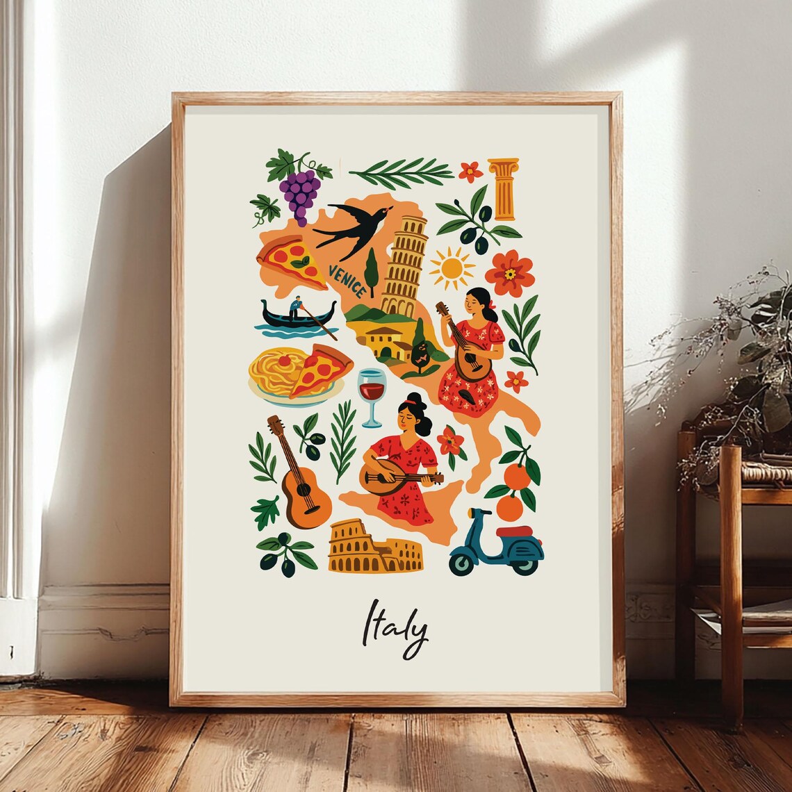 Italy Print Wall Art Poster Country Illustration Relaxed Decor Unique Artwork Only