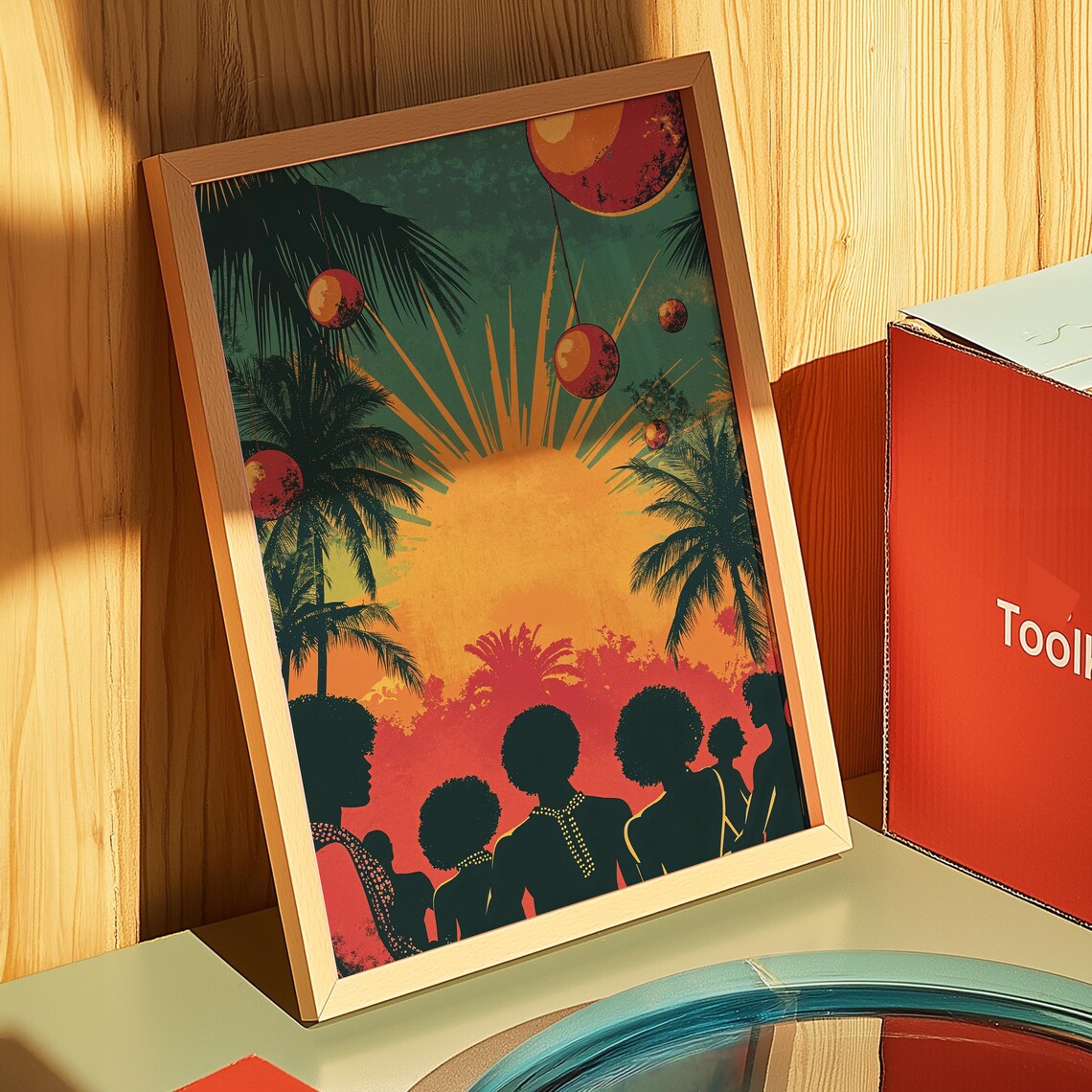 Tropical Art Print Vibrant Sunset Wall Retro Palm Trees Decor - Image 3