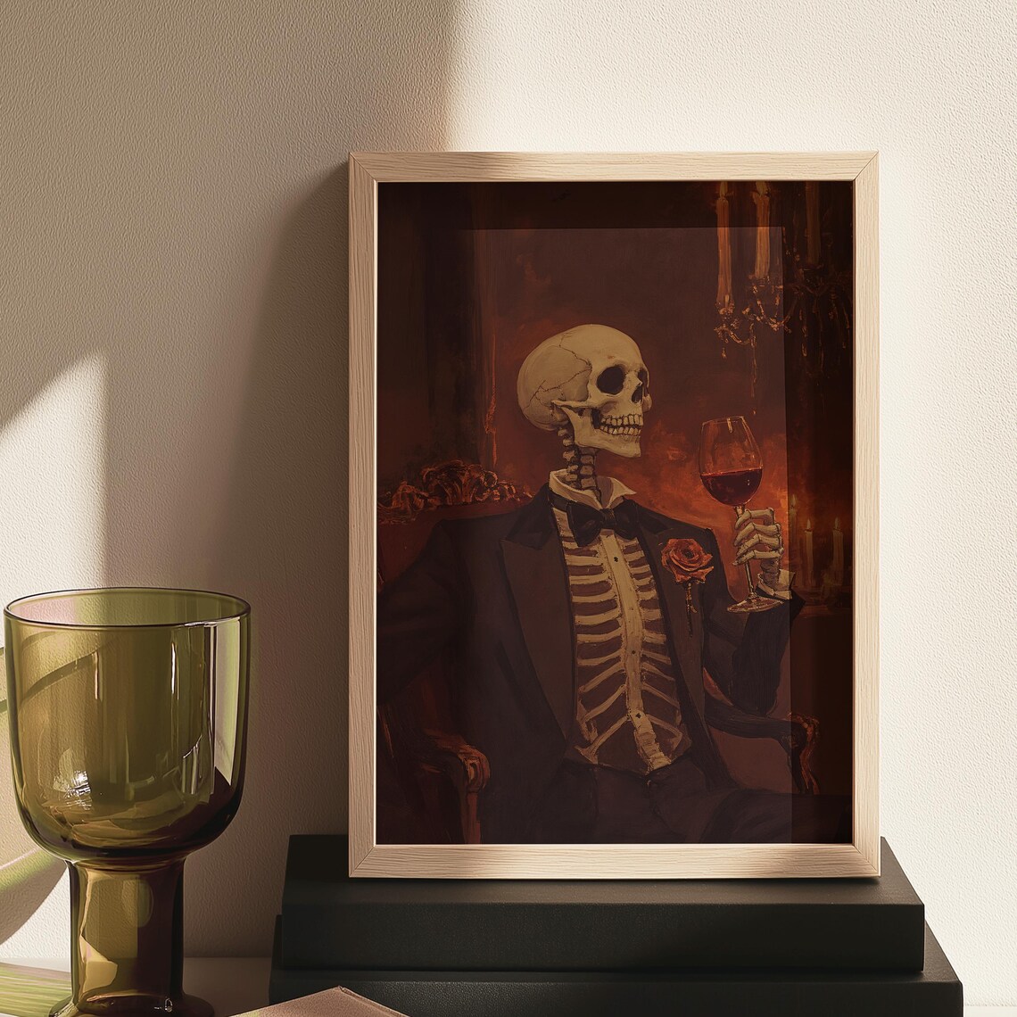 Skeleton Gentleman Tuxedo Raising Wine Glass Candlelight Gothic Humor Wall Art - Image 5