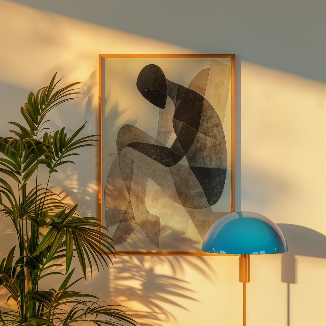 Cubist Figure In Thought Neutral Beige Abstract Seated Form Art Poster - Image 4