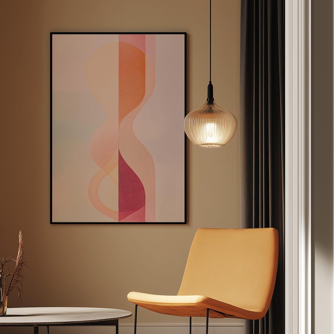 Abstract Pastel Geometric Curves in Orange and Rose Tones Poster - Image 3