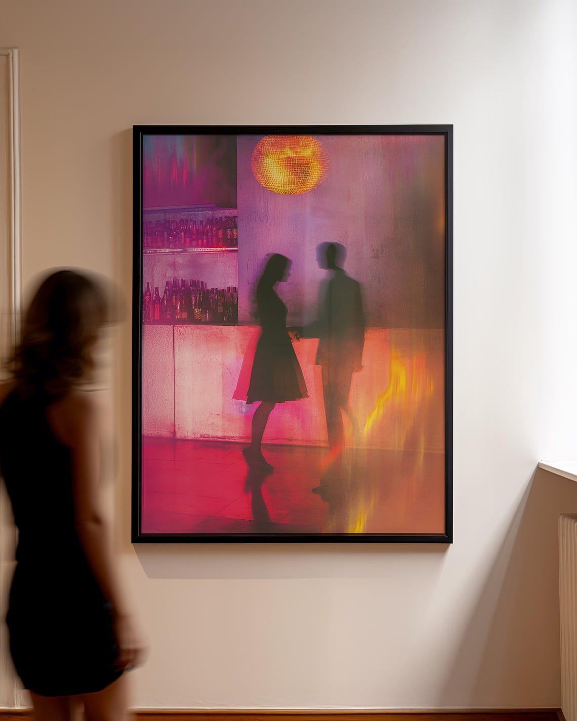 Neon Bar Couple Silhouette Disco Ball Nightlife Romance Art Poster - Image 5