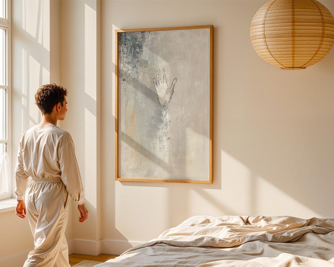 Faint Raised Hand Neutral Textured Beige Abstract Painting Poster - Image 2