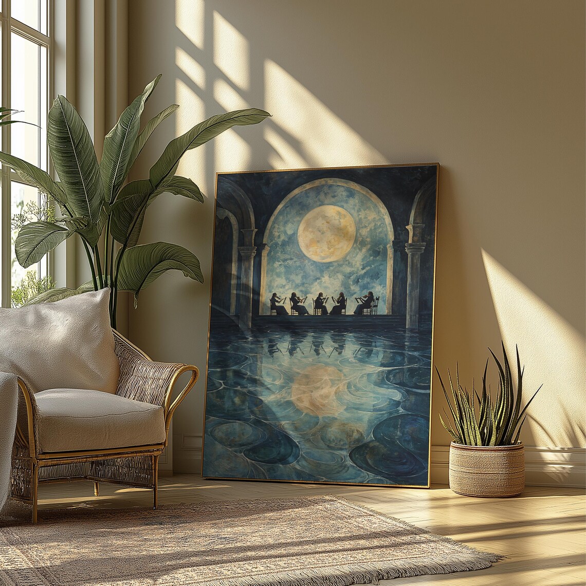 Moonlit Orchestra Concert Night Art Print Full Moon Water Painting - Image 4