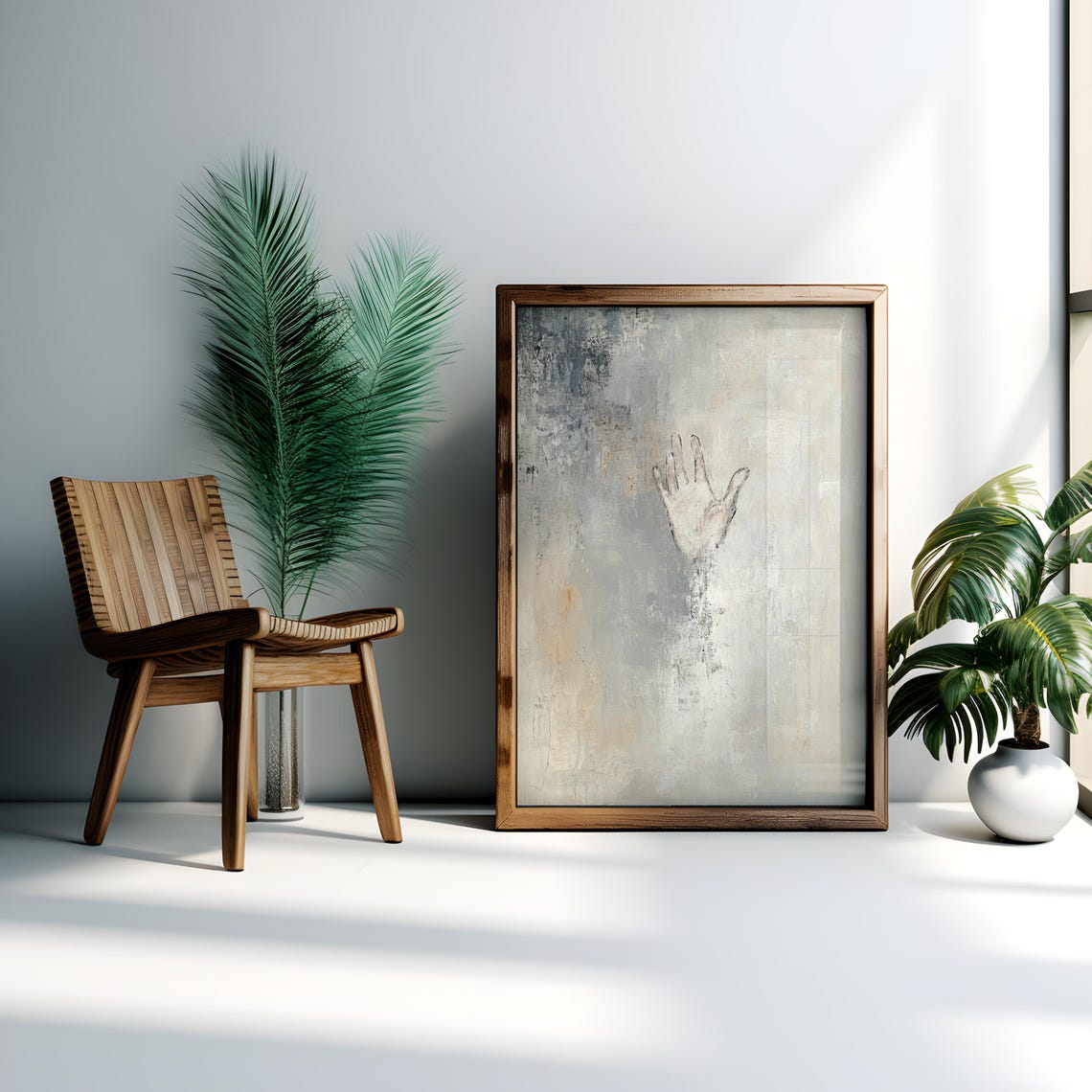Faint Raised Hand Neutral Textured Beige Abstract Painting Poster - Image 5