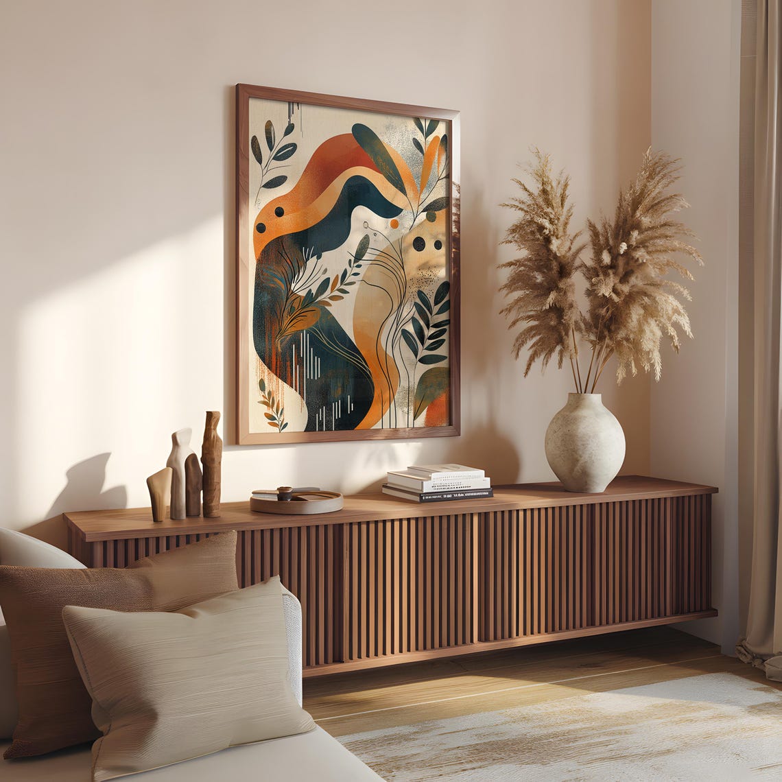 Mid Century Wavy Organic Abstract Art Print Rust Orange Navy - Image 5