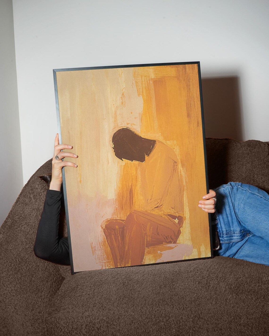Reflective Man Warm Earthtone Abstract Emotional Portrait Painting Poster