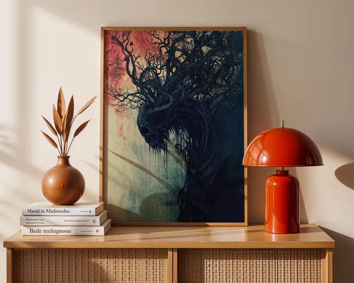 Dark Forest Skull Tree Twisted Branches Gothic Haunted Art Poster