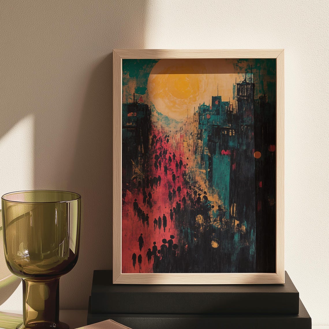 Golden Sun Urban Dusk Abstract City Crowd Moody Expressionist Poster - Image 5