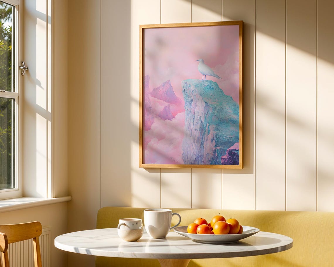 White Seagull Icy Cliff Pink Sky Serene Bird Art Wall Poster - Image 4