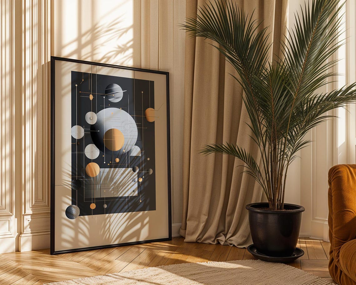 Futuristic Geometric Space Planets Abstract Modern Sci Fi Art Poster - Image 2