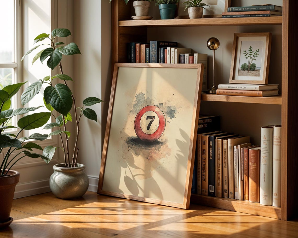Number Seven Pool Ball Watercolor Billiards Game Room Wall Poster - Image 5