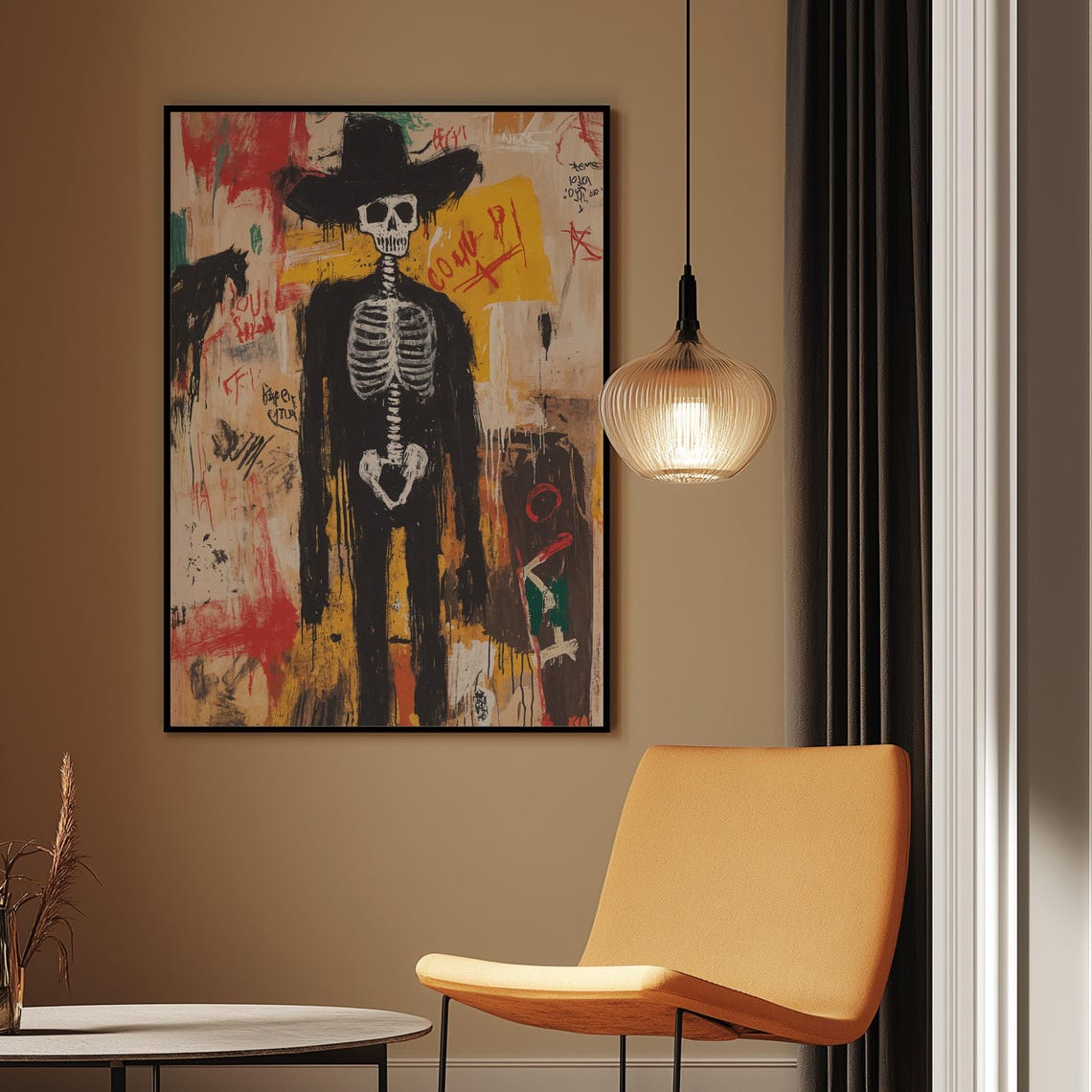 Skeleton Cowboy Graffiti Street Art Bold Neon Western Skull Poster - Image 2