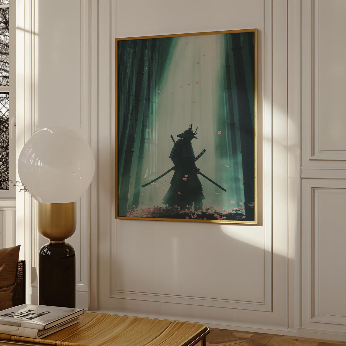Samurai Bamboo Forest Mist Petals Warrior Silhouette Japan Art Poster - Image 2