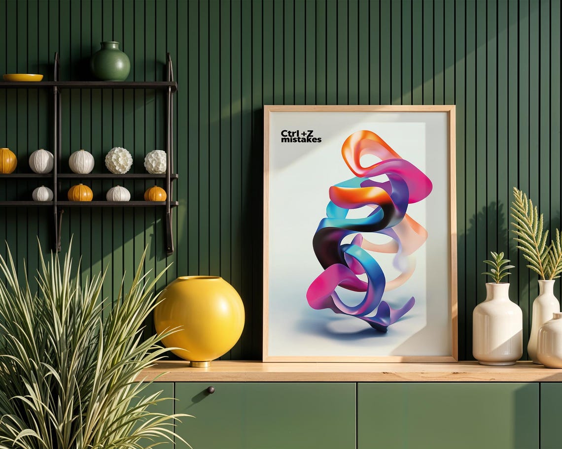 Funny Ctrl+Z Mistakes Quote Colorful 3D Ribbon Swirl Art Poster - Image 2