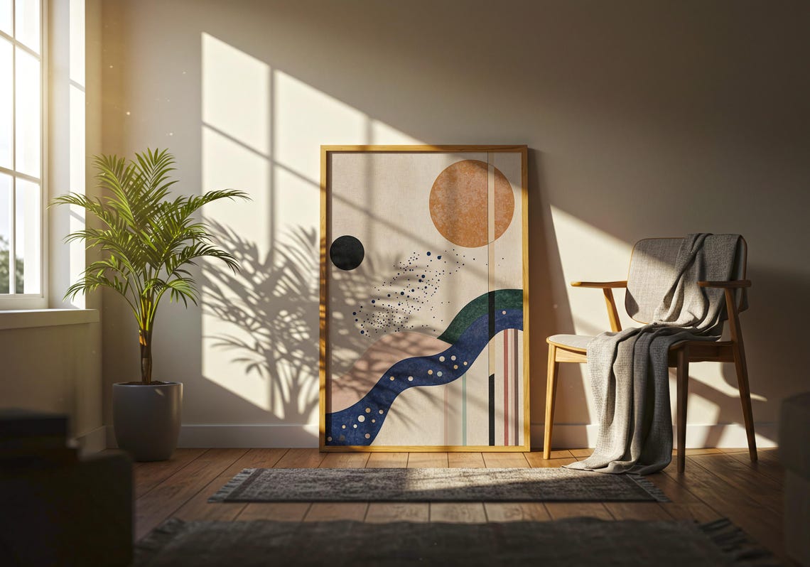 Boho Sun River Abstract Beige Minimalist Mid Century Modern Poster - Image 5