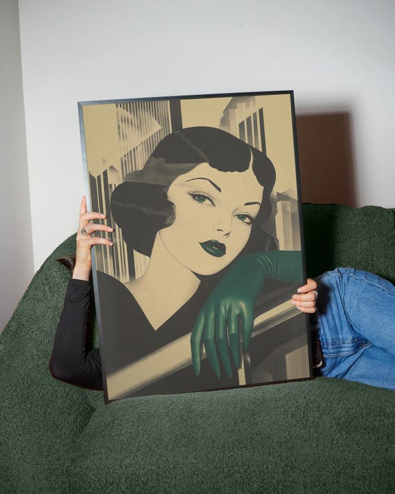 Glam Retro Woman Art Print Deco Portrait Poster Vintage Noir Wall Decor