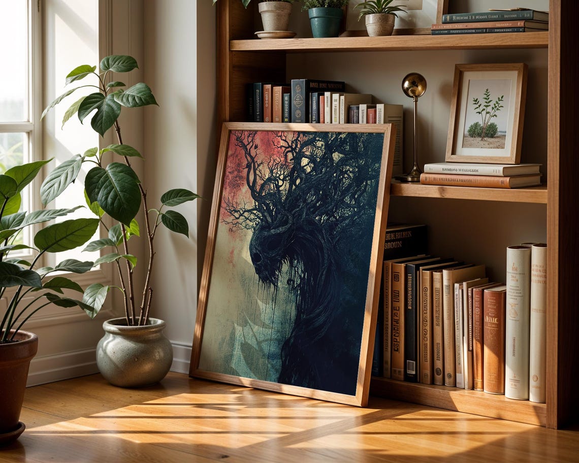 Dark Forest Skull Tree Twisted Branches Gothic Haunted Art Poster - Image 3