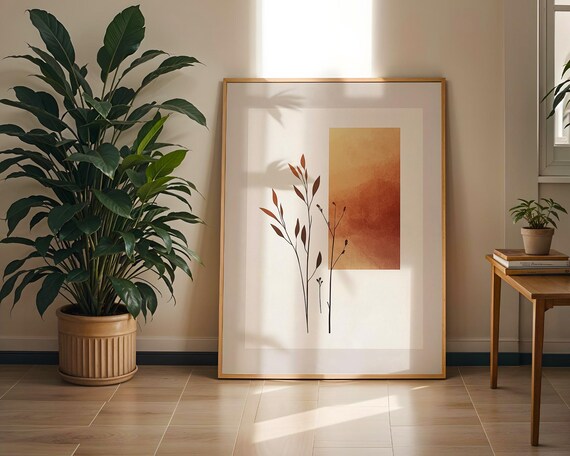 Minimalist Botanical Art Print Abstract Nature Wall Earthy Geometric Poster Modern Home Office Decor