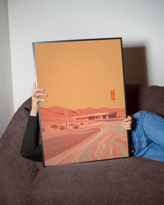 Retro Desert Motel Art Print Surreal Vaporwave Roadside
